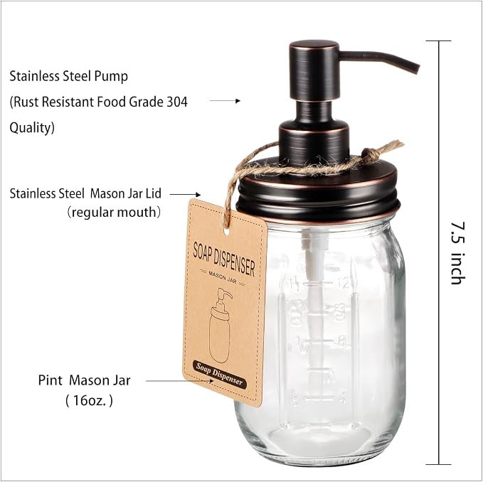 Amolliar Mason Jar Liquid Lotion Soap Dispenser, Oil Rubbed Bronze 2 Pack | - Image 5
