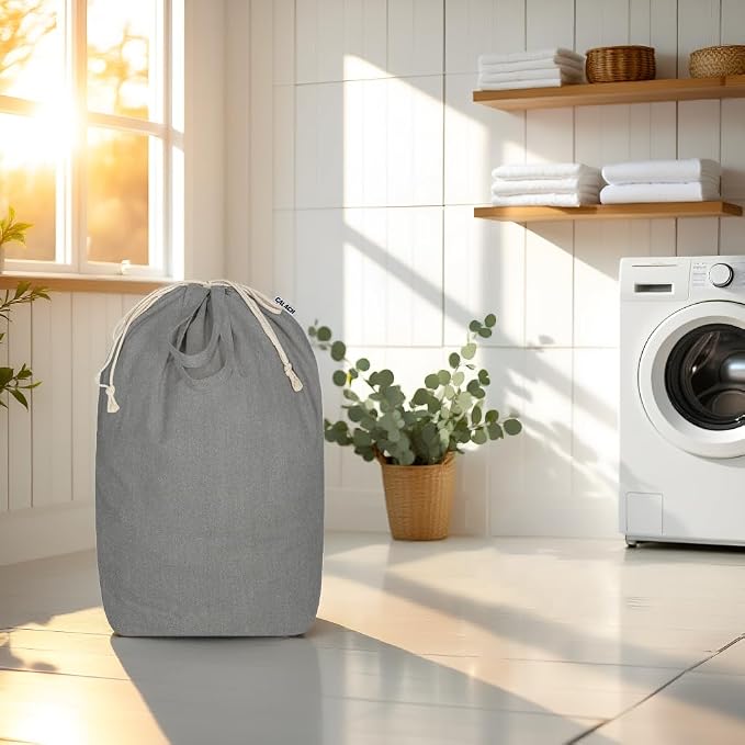 Canvas Laundry Bag with Handles & Square Base, 13.8"Wx13.8"Dx27.6"H - Image 7