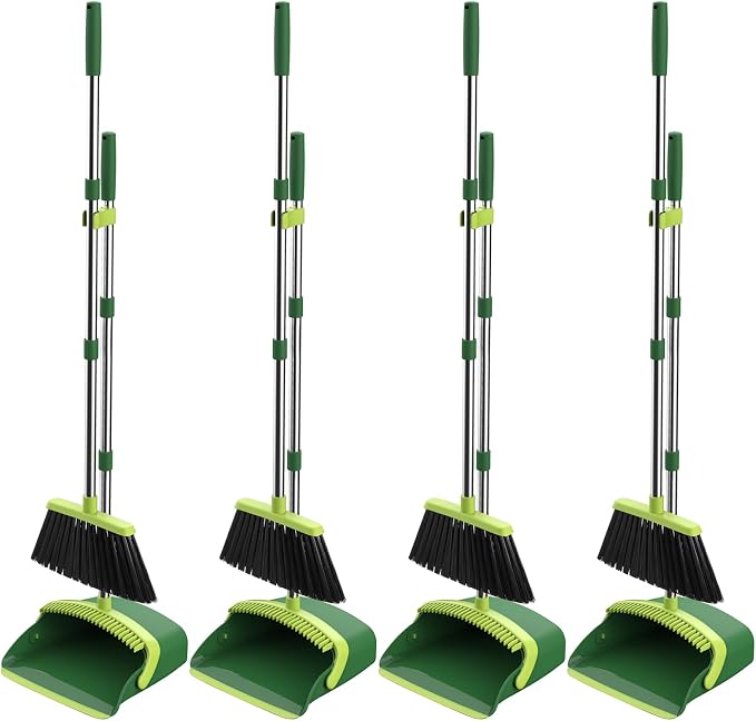 Broom and Dustpan Set, 52-in Long Adjustable Handle Broom Dustpan Combo by nacena