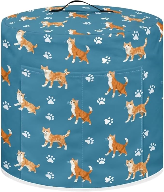 Pressure Cooker Cover for Women,Orange Cat Insulated Rice Cooker Cover with Easy to Clean Lining Waterproof Dust Cover with Pockets for Instant Pot 6 Quart Appliance Cover