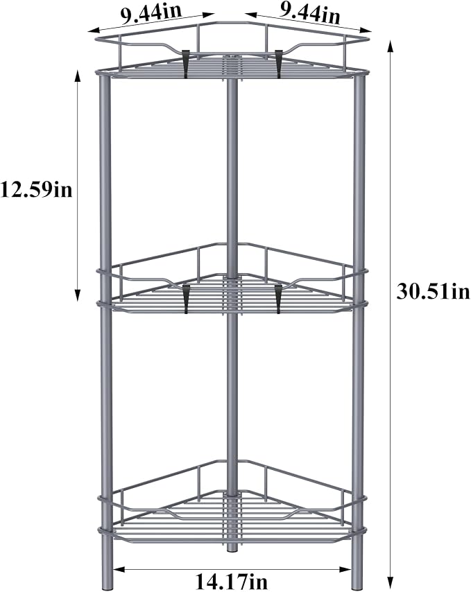 HuggieGems Metal Floor Standing Corner Shower Caddy, Dark Gray, 3 Tier - Image 6
