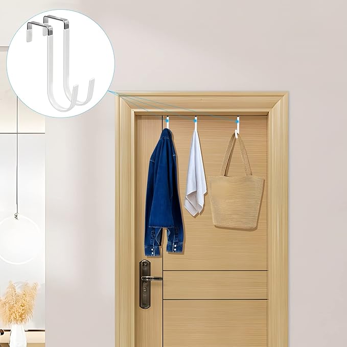 FYY Over the Door Hooks, Single-Hanger 8 Pack, Fits Doors 1 3/8" White | Heavy - Image 6