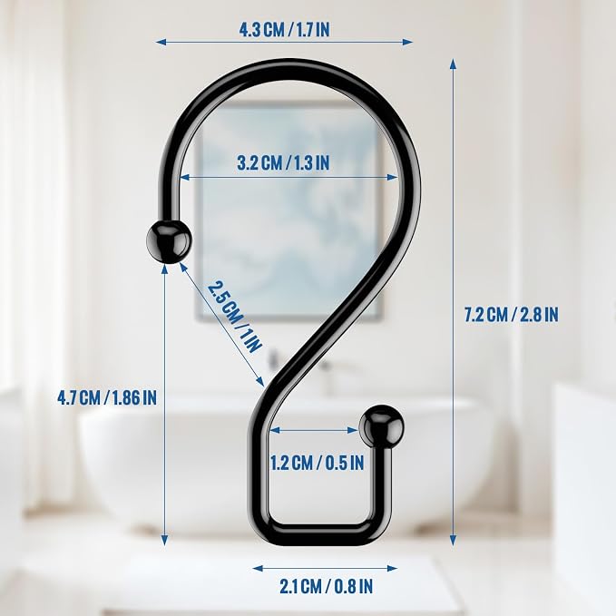Goowin Metal Black Shower Curtain Hooks Rings, S Shape Metal Shower Curtain - Image 3