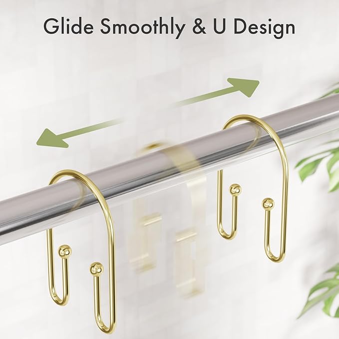 AmazerBath Shower Curtain Hooks, Non-Slip Simple Double Hook Shower Curtain - Image 4