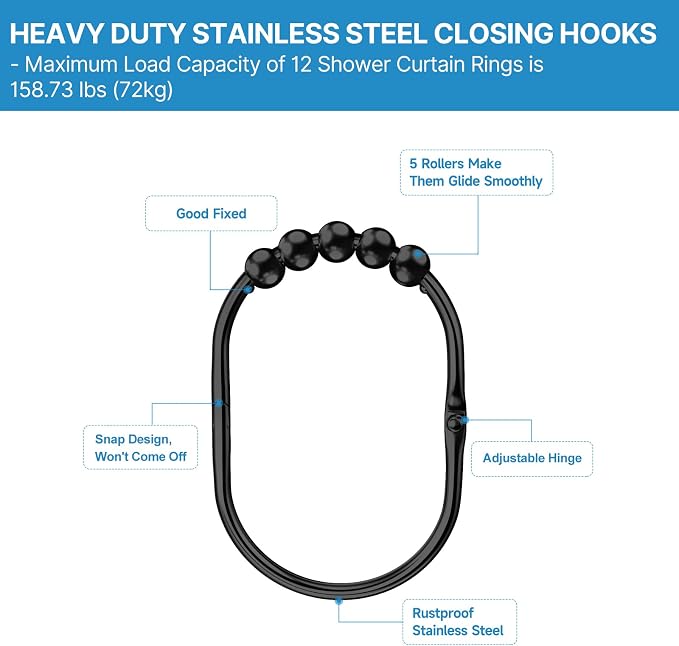 MENGJINGO 12PCS Wide Shower Curtain Hooks Rings, Rust Proof Stainless Steel | - Image 5