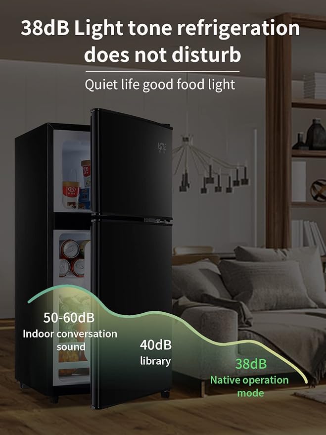 Refrigerator 3.5 Cu.Ft with Freezer,Vintage Double Door,Lock Fresh,7 Level Adjustable Thermostat ct for Dorm, Bar, Office,Kitchen, Apartment，Black