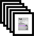 Americanflat 7x8 Picture Frame with Polished Plexiglass - Set of 5 - Use as 4x5 Frame with Mat or Display 7x8 Photo Without Mat - Galleria Collection - Picture Frames for Tabletop and Wall - Black