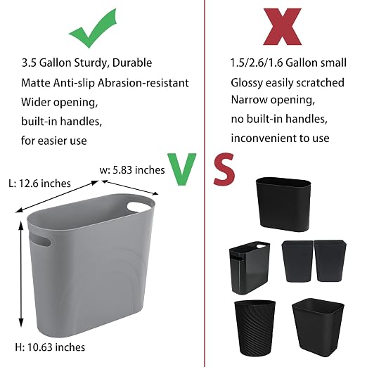 rejomiik Small Bathroom Trash Can, 3.5 Gallon Slim Garbage Can, Office and - Image 3