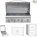 Bullet by Bull Stainless Steel Outdoor Kitchen Grill Set - Built-In Liquid Propane Grill -BBQ Kitchen Island Bundle - Includes 5 Burner Grill, Side Burner, Double Access Door & Double Storage Drawer