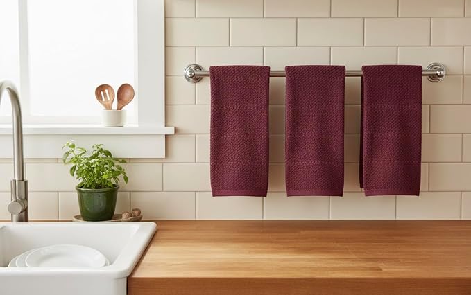 Burgundy Red Wine Kitchen Dish Towels, 100% Cotton - Image 2