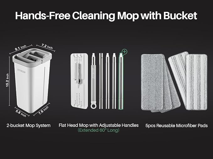 JOYMOOP Flat Mop System, Microfiber Mop and Bucket Set, Hands-Free Floor - Image 7