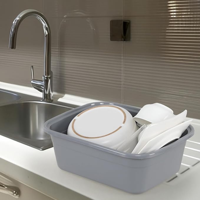 12 Quarts Plastic Dish Pan, 4-Pack Rectangular Wash Basin Tubs, Grey