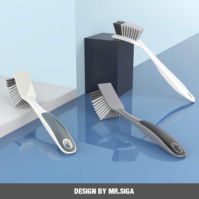 MR.SIGA Dish Brush with Non Slip Handle Built in Scraper, 2 Pack - Image 2