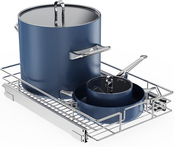 ROOMTEC Pull Out Cabinet Organizer, Cabinet Pull Out Shelves 14" W x 18" D, Heavy Duty Cabinet Drawers Slide Out Kitchen Cabinet Organizers Storage Shelf