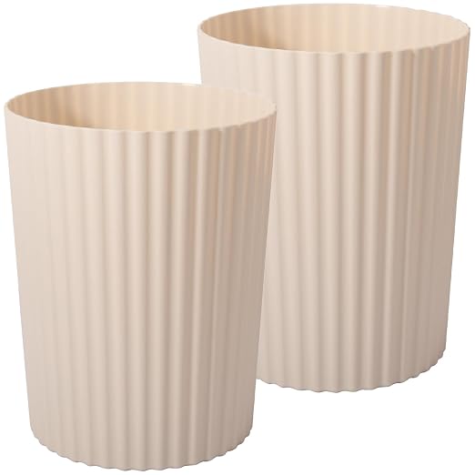 Small Bathroom Trash Can Plastic Wastebasket Garbage Can Beige 2 Pack | Sturdy by JiatuA