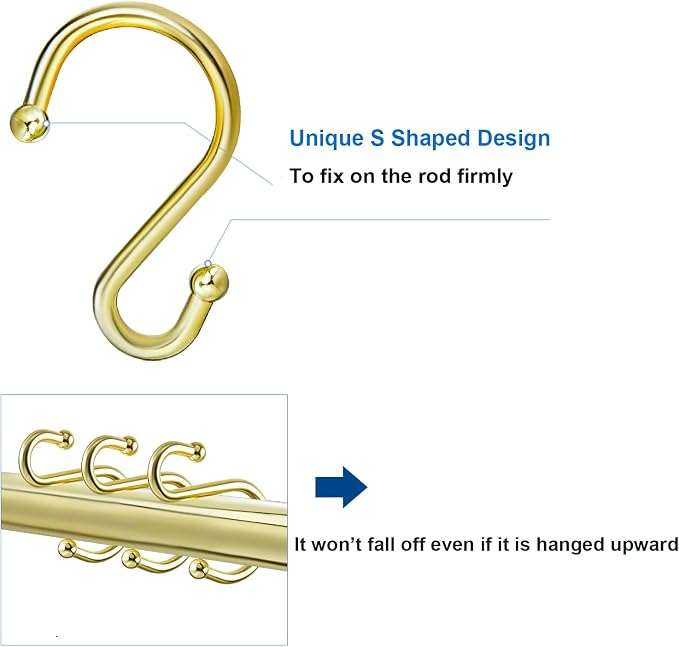 TOPROD S Shaped Shower Curtain Hooks Rings Shower Curtain Hangers S Hooks - Image 3