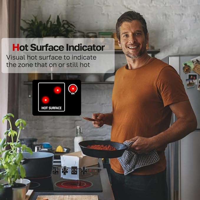 ThermoMate 30 Inch Electric Cooktop 4 Burners ETL Certified, Knob Control Built-in Radiant Electric Stove Top, Schott Glass Panel, 7300W, 9 Heating Level, Chlid Lock & Timer, 240V