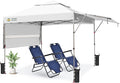 CROWN SHADES 10x10 Pop Up Canopy Tent with Patented Center Lock, 150D Silver Coated Fabric, 2 Extendable Awnings, Instant Commercial Canopy with 4 Weight Bags, Ropes, Stakes & Wheeled Carry Bag, White