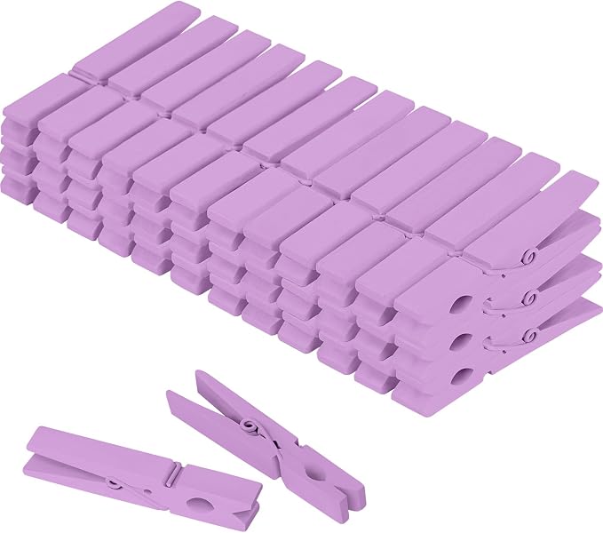 Colored Clothes pins 2.9inch 50PCS Purple, Colorful ClothesPins Wooden Clips by WAENLIR