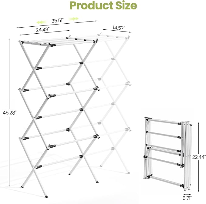 Oversized Clothes Drying Rack, 45.28" H × 14.57" D | Foldable & Extendable - Image 2