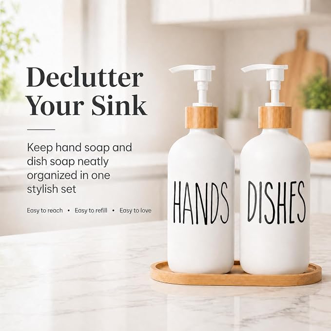 Dish Soap Dispenser for Kitchen, Glass Hand Soap Dispenser, Modern Farmhouse - Image 3