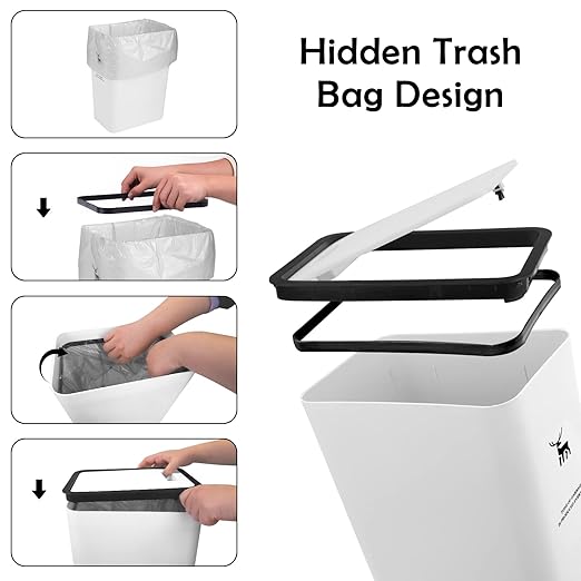 XPIY Trash Can with Lid, 2 Pack 4 Gallons/15 Liters Garbage Can with Press Top, Small Trash Can Dog Proof, Plastic Trash Bin, Waste Basket for Bathroom|Kitchen|Bedroom|Office (1, WhiteWhiteWhite)