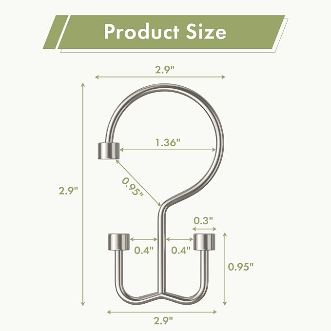 Amazer Nickel Shower Curtain Hooks, Rust-Resistant Metal Shower Hooks, - Image 2