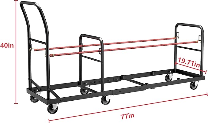 Folding Chair Cart with Wheels Heavy Duty 500 LBS Capacity, Rolling Chair Dolly for 50 Chairs w/Dual Handles & Anti-Fall Design, Commercial Cart for Events, Church, Conference, Weddings