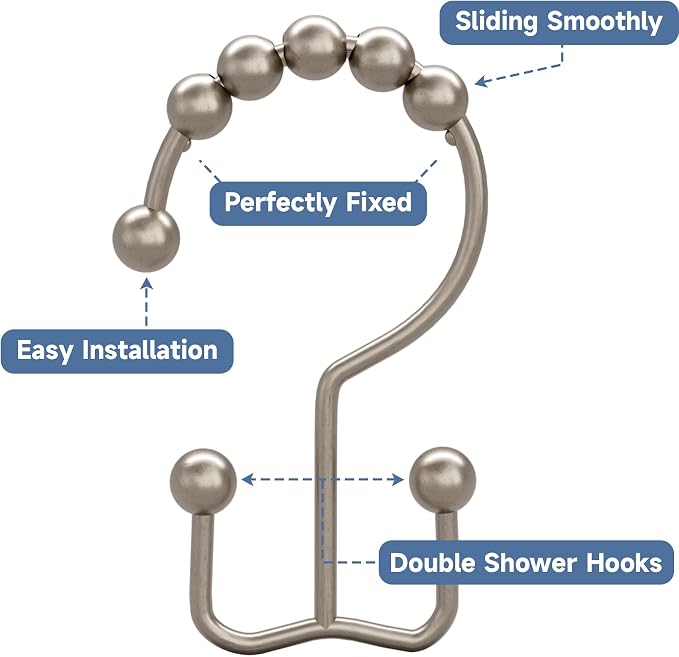 Titanker Shower Curtain Hooks Rings, Rust-Resistant Metal Double Glide Shower - Image 4