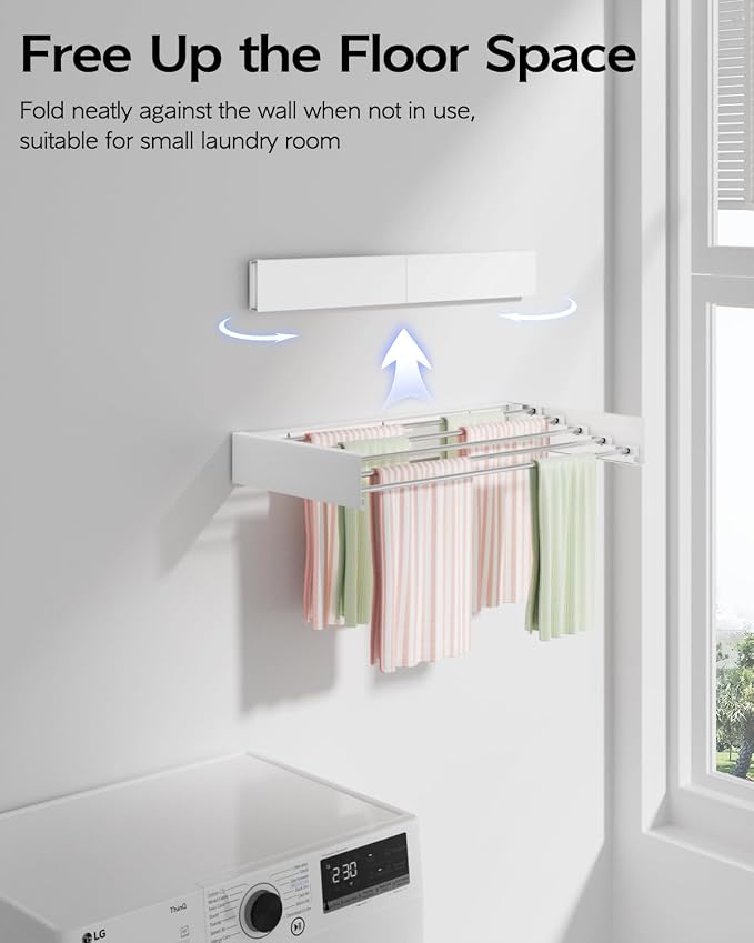 Vikaqi Wall Mounted Clothes Drying Rack 23.6", Foldable Wall Mount Laundry Rack - Image 2