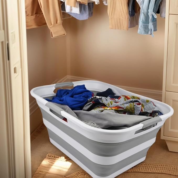 SAMMART 42 Collapsible Plastic Laundry Basket, Foldable Pop Up Storage - Image 6