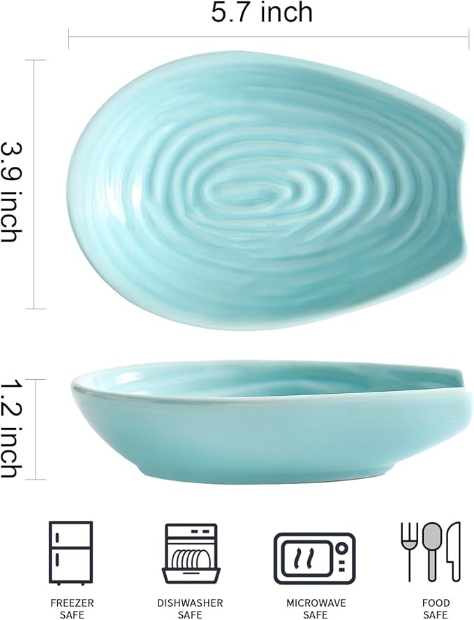 Spoon Rest for Kitchen Counter, Ceramic Cooking Spoon Holder for Stove Top, Porcelain Utensil Rest for Spatula, Ladle, Tong and Spoon, Modern Kitchen Accessories Decor, Teal
