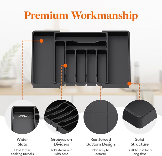Lifewit Expandable Silverware Drawer Organizer, Kitchen Utensil Tray | BPA-free - Image 6