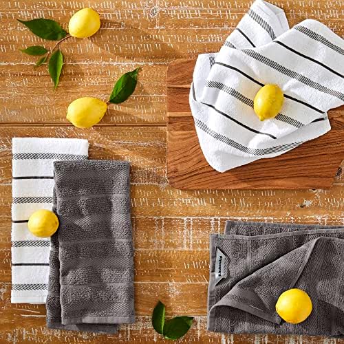 KitchenAid Albany Kitchen Towel 4-Pack Set, Charcoal Grey/White - Image 2