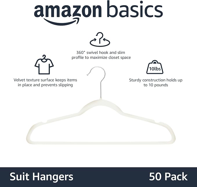 Amazon Basics Slim Velvet Non-Slip Space Saving Suit Clothes Hangers - Image 2