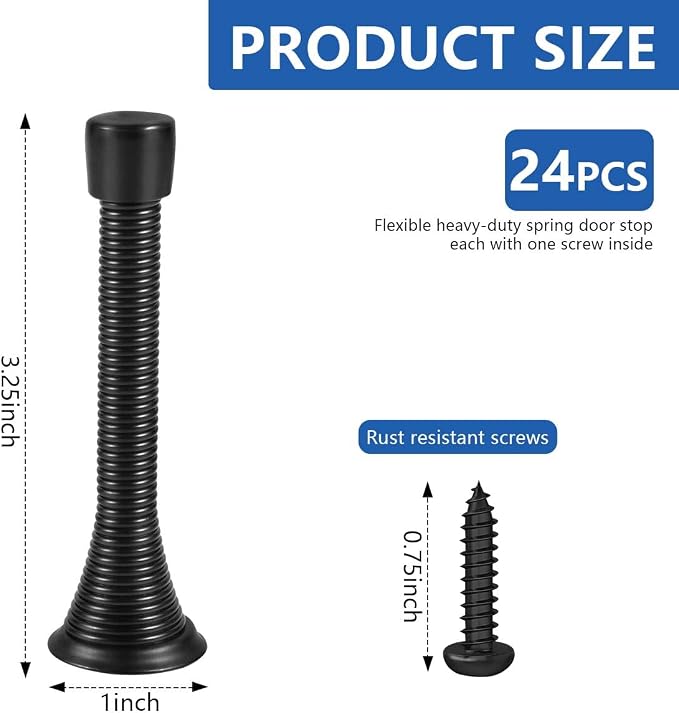KISEER 24 Pack Spring Door Stops 3 1/4 Inch Flexible Heavy Duty Spring Door - Image 2