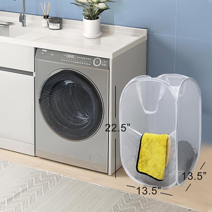 Pop Up Laundry Hamper, Reinforced Mesh Laundry Basket - Image 2