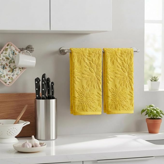Artoid Mode 2 Pcs Yellow 3D Dahlia Floral Jacquard Hand Towels - Image 3