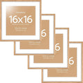 Homeforia 16x16 Picture Wood Frame, High End Natural Oak 16 x 16 Square Light Wooden Frames with Mat 12 by 12 inch Photo, 16by16 Poster Frames Matted to 12x12 Print, Tempered Glass, Wall Kit, Set of 4