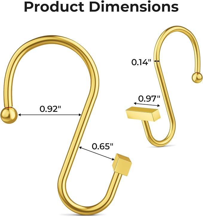 Muted Gold Shower Curtain Hooks, Bathway Shower Curtain Rings Rust Proof - Image 2