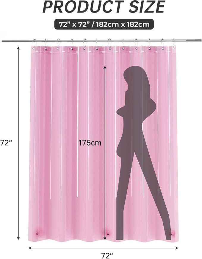 AmazerBath Shower Curtain Liner, 72x72 Transparent Hot Pink Shower Liner - Image 7