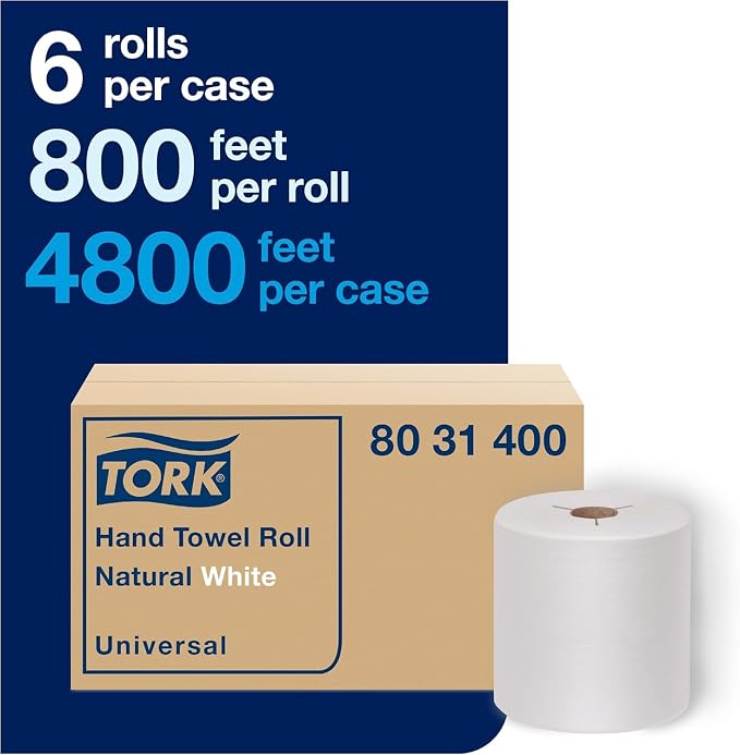 Tork Hand Towel Roll Natural White H80, 100% Recycled Fiber, 6 Rolls x 800 ft - Image 2