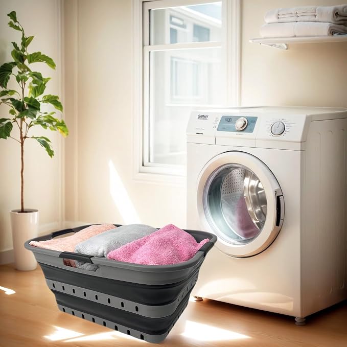 SAMMART 42 Collapsible Plastic Laundry Basket, Foldable Pop Up Storage - Image 7