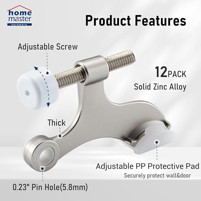 Hinge Pin Door Stop, Adjustable Door Stopper Hinge, 12 Pack | Heavy Duty Zinc - Image 3