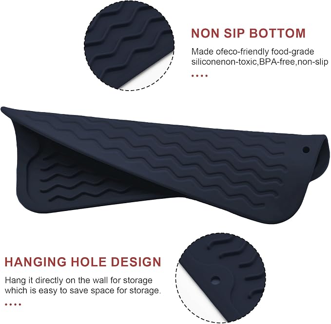 Silicone Dish Drying Mat, Non-Slip Easy Clean Sink Mat, Dark Blue, Large - Image 3
