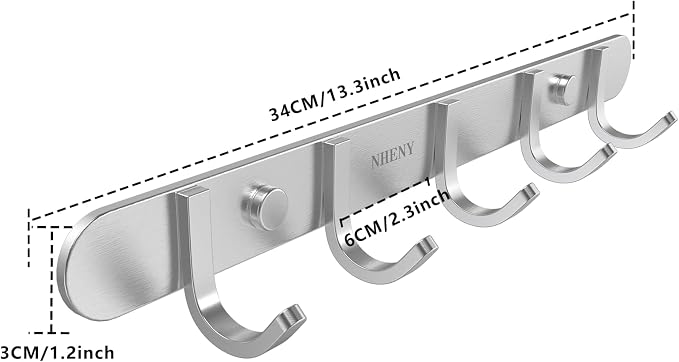 Coat Hook Rail Brushed Nickel 14-inch Towel Rack Wall Mounted - Image 2