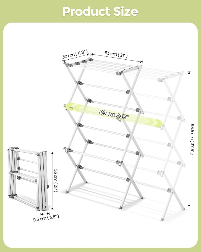 3-Tier Foldable Clothes Drying Rack, 37.6" H, Tool-free Assembly, Extendable - Image 2