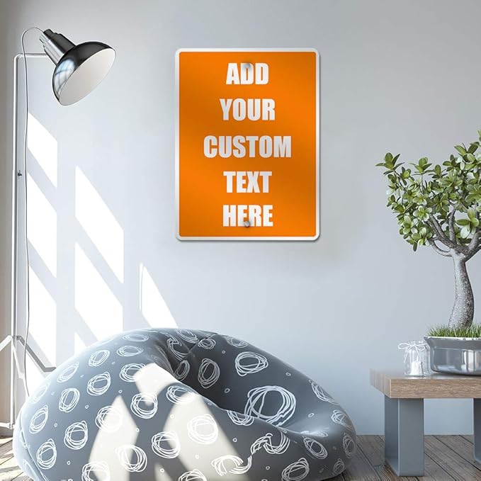 Aluminum Weatherproof Metal Sign Multiple Sizes Custom Personalized Text Here Orange White Warning Vertical Street 9x12Inches
