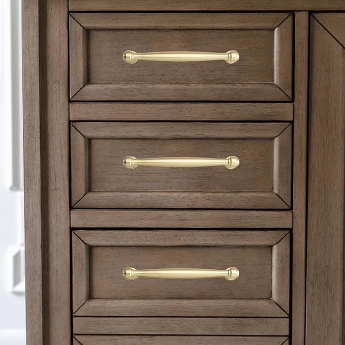khtumeware 2 Pack 8 Inch(203mm) Brushed Gold Cabinet Pulls Matte Gold Kitchen Cabinet Handles Kitchen Cabinet Hardware for Cupboard Drawer Handles Dresser Pulls