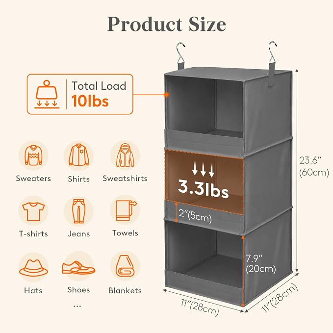 Lifewit RV Storage and Organization, Hanging Closet Shelves | 3 Shelf Front - Image 3